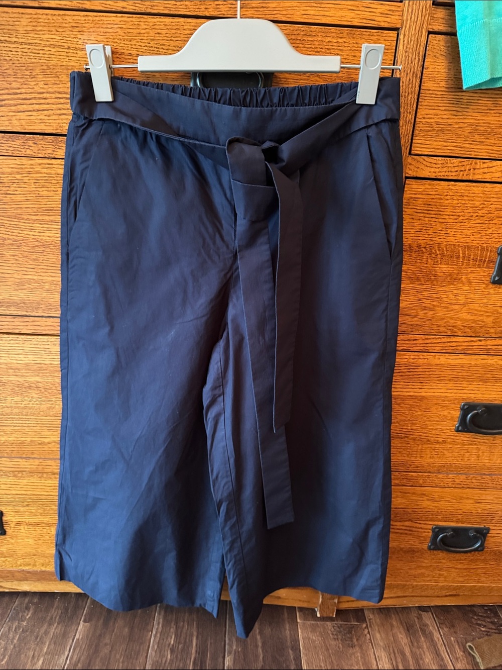 J. Crew Dark Navy Elastic-Waist Wide-Leg Pants